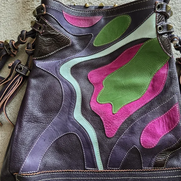 Emanuel Ungaro Paris Leather Fringe Crossbody Bag Boho Hippie Festival Purse - Picture 2 of 16